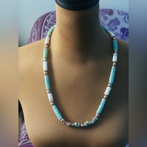 Native American type Turquoise, Heishi & 925 beads. 24 inch.
